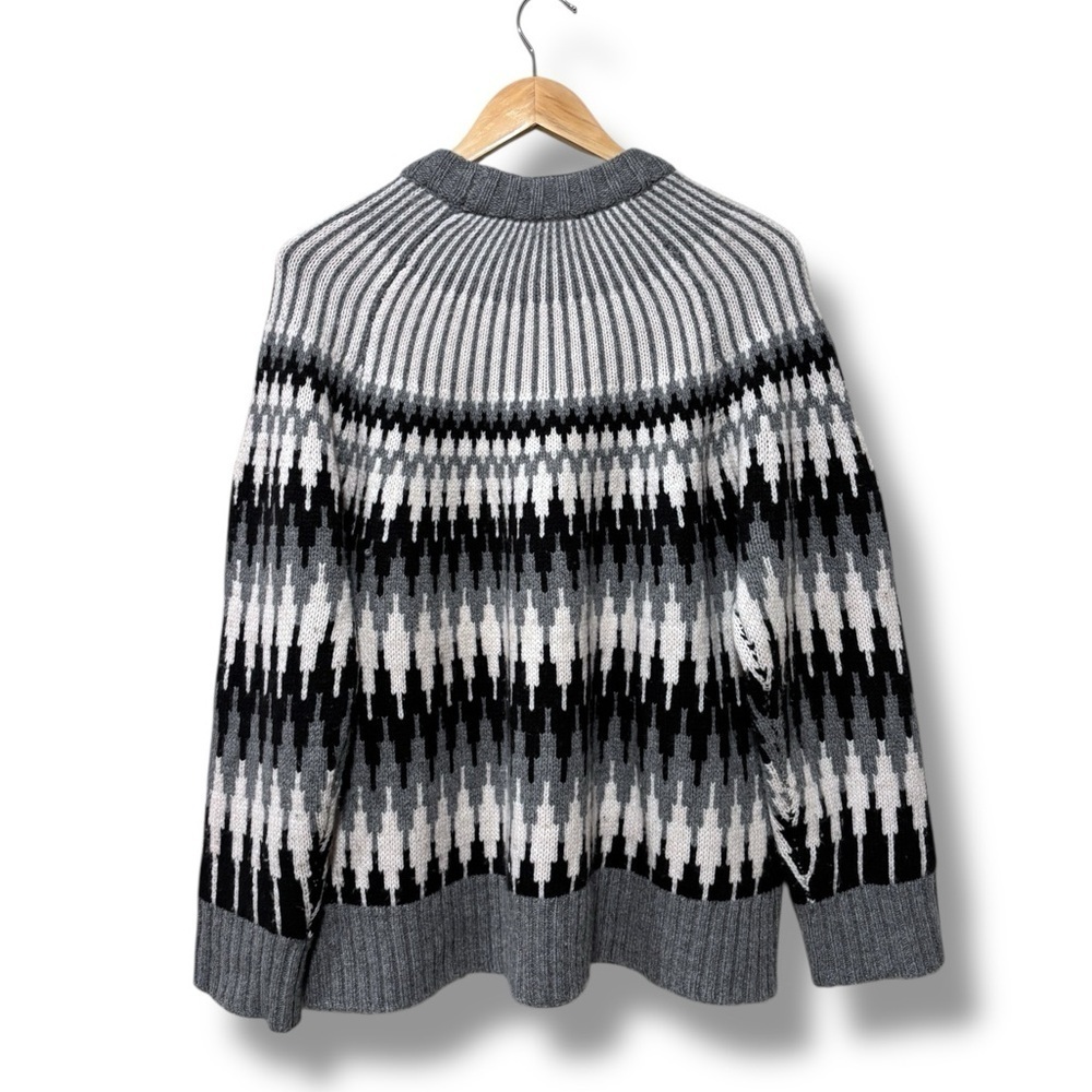 Everlane The Fair Isle 100% Wool Crewneck Black White Scandinavian Sweater XL - Picture 5 of 10